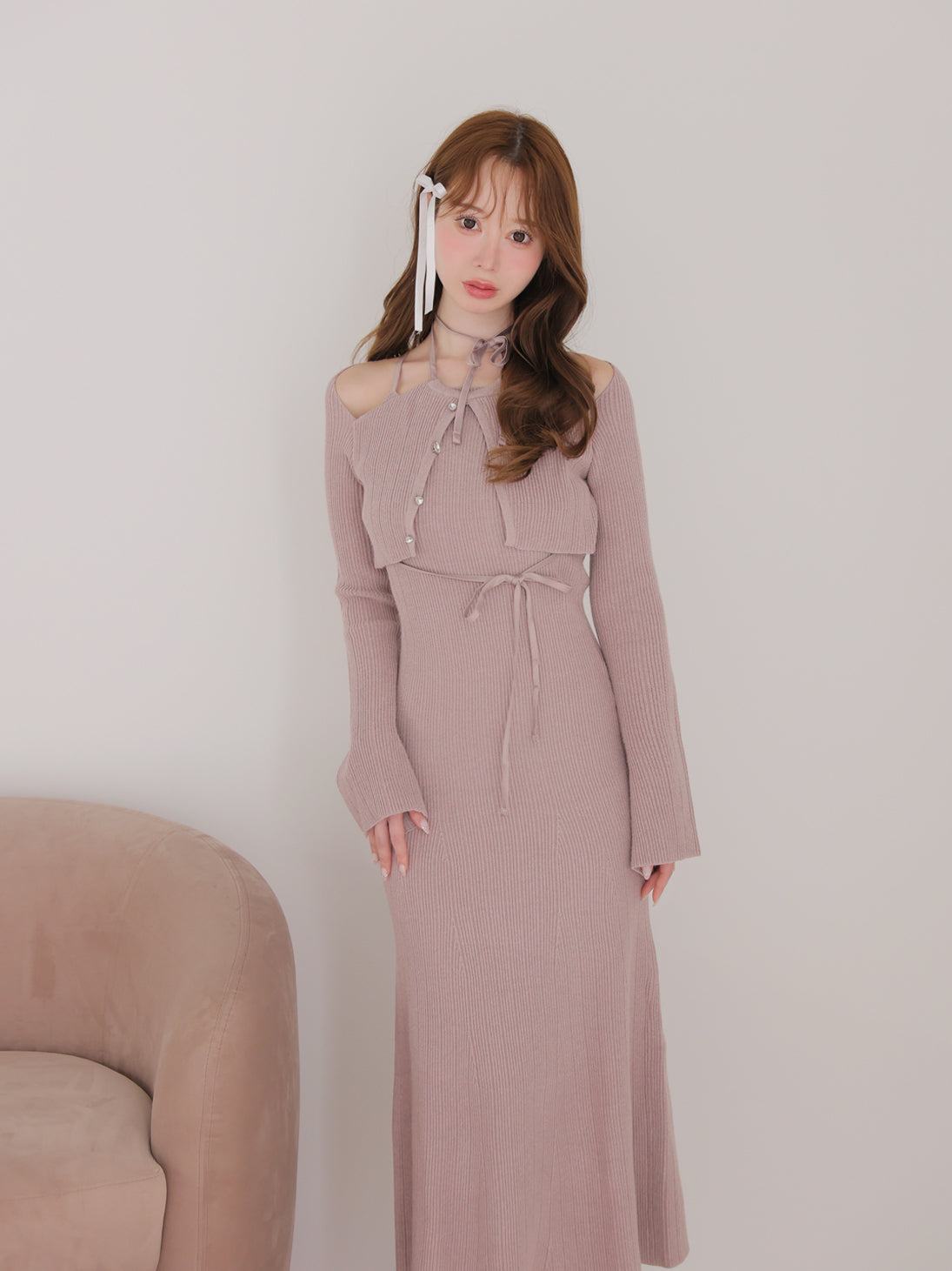 SALE】Layered ribbon knit onepiece (eme10757) – M me eme