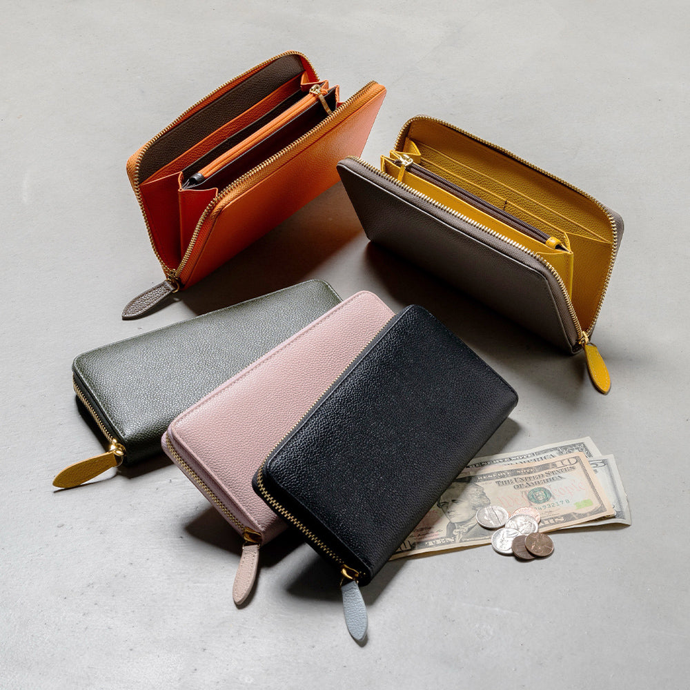 改良版】ソフトシュリンクレザー バイカラー ラウンドファスナー 長