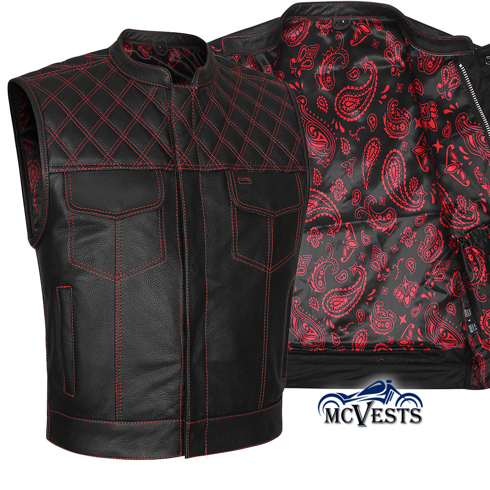 Red Diamond Stitch Vest with Bandana Liner - GUN524-RD – MCVESTS