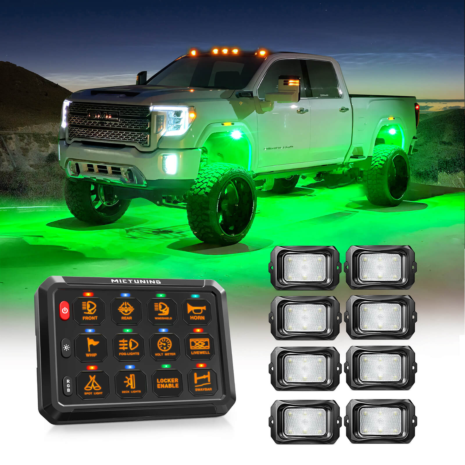 MICTUNING C2 RGBW LED Rock Lights Kit 8-16 Pods Bundle with P1B