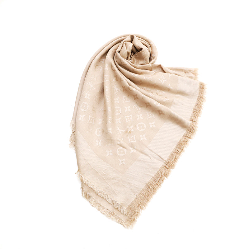 Louis Vuitton LOUIS VUITTON Monogram Silk Scarf Beige P14619