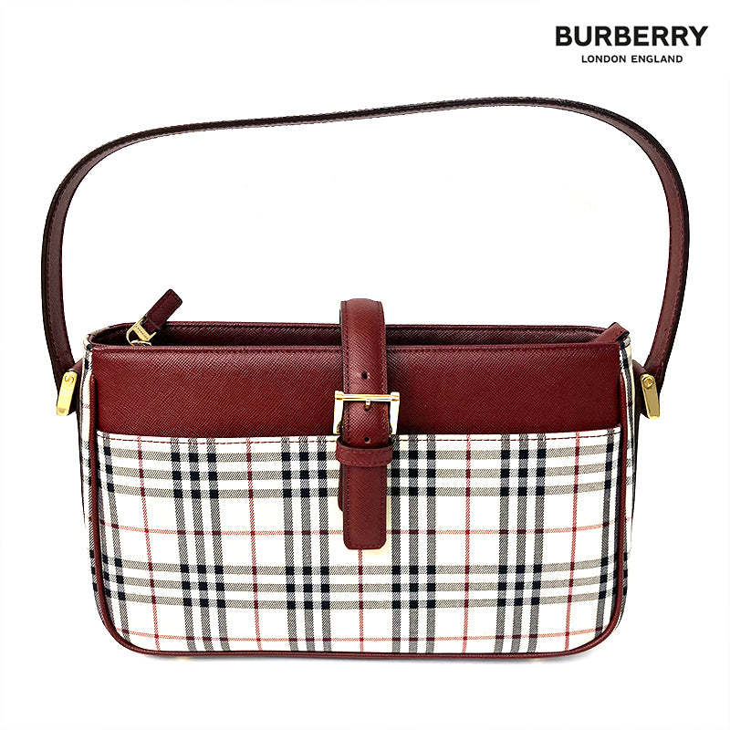 バーバリー BURBERRY チェック柄 ショルダーバッグ PVC ベージュ