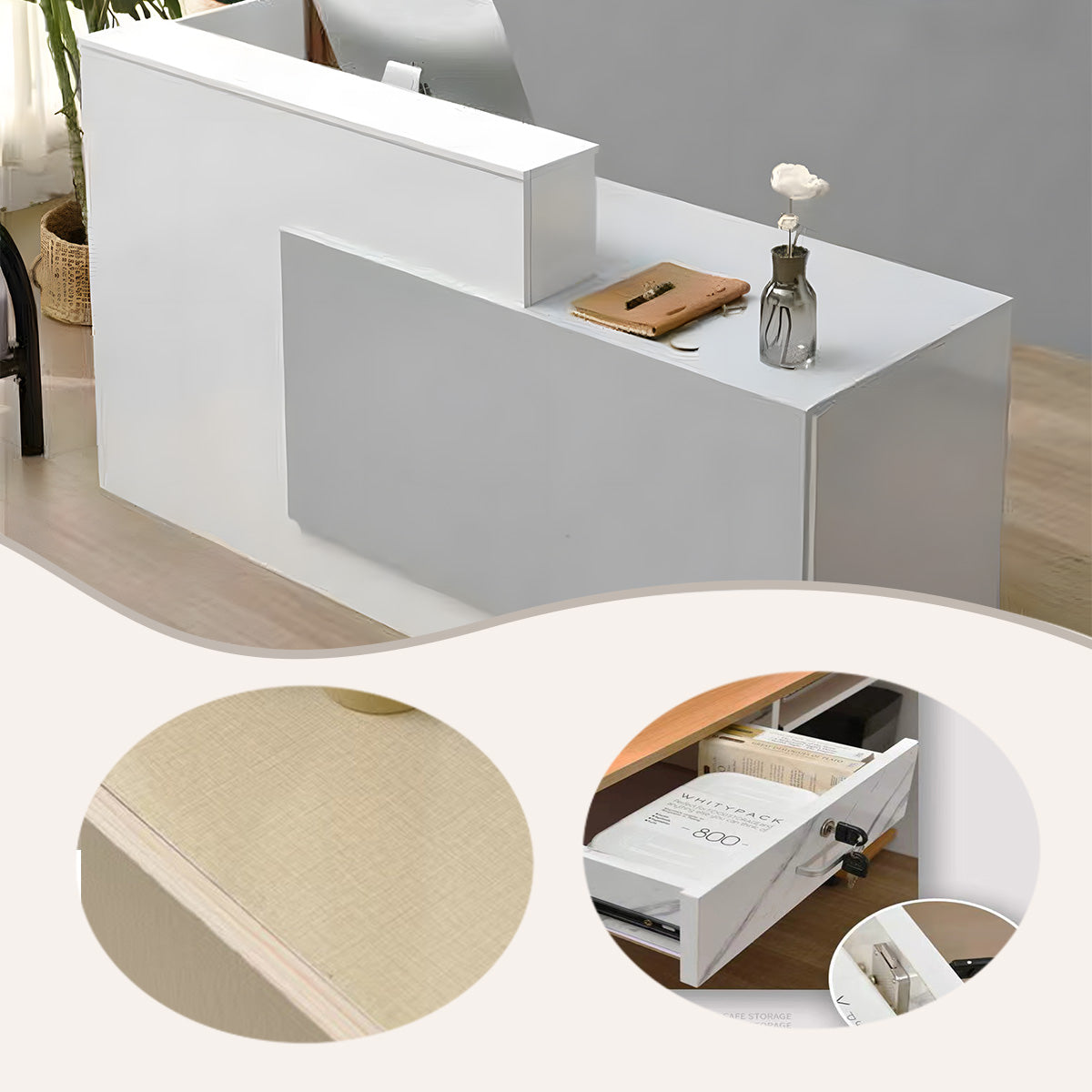 受付カウンター,大型カウンター,レジカウンター,大容量収納,広い天板