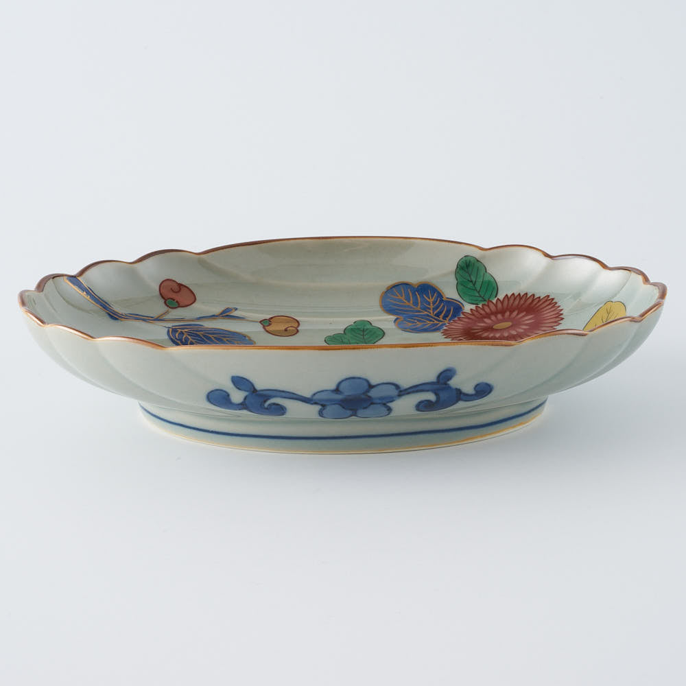 波佐見焼 林九郎窯 古伊万里菊紋 楕円皿 ¥5,720 大人の焼き物