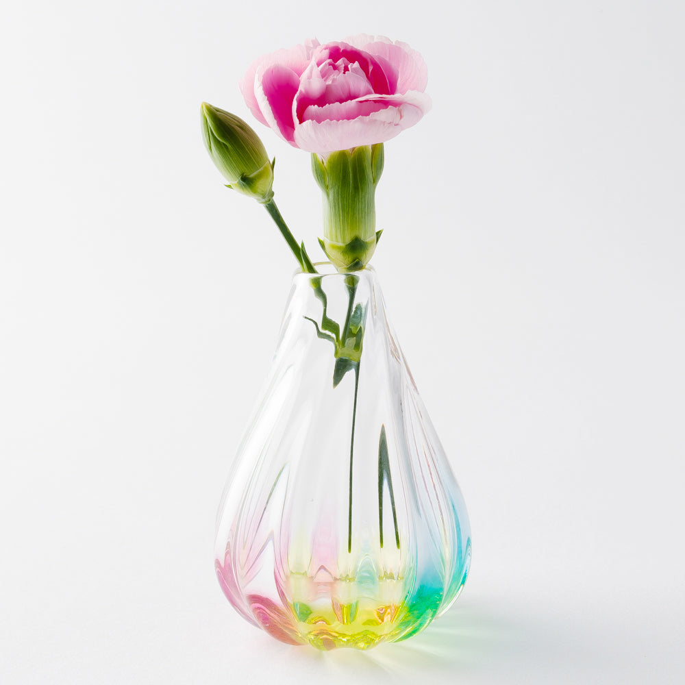 ガラス作家 竹田舞由子 一輪挿し(しずく型S)「にじ光」 ¥4,400 大人の