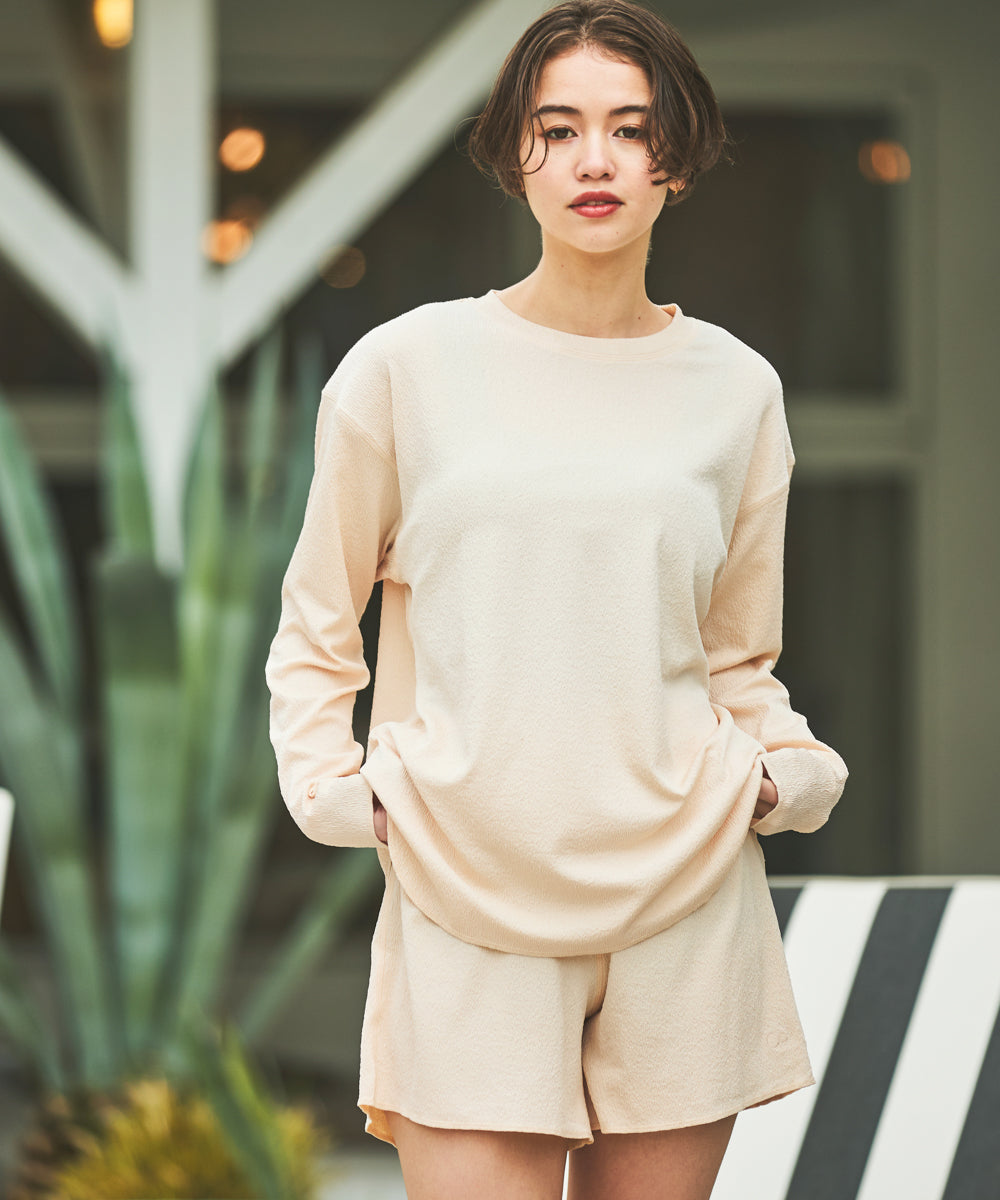 シワ加工ラッシュガード付き タンキニデザイン水着4点セット Ocean