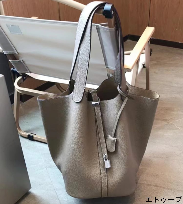 ピコタンGM風 本革キューブバッグ Lサイズ 26cm ブラック エトゥープ