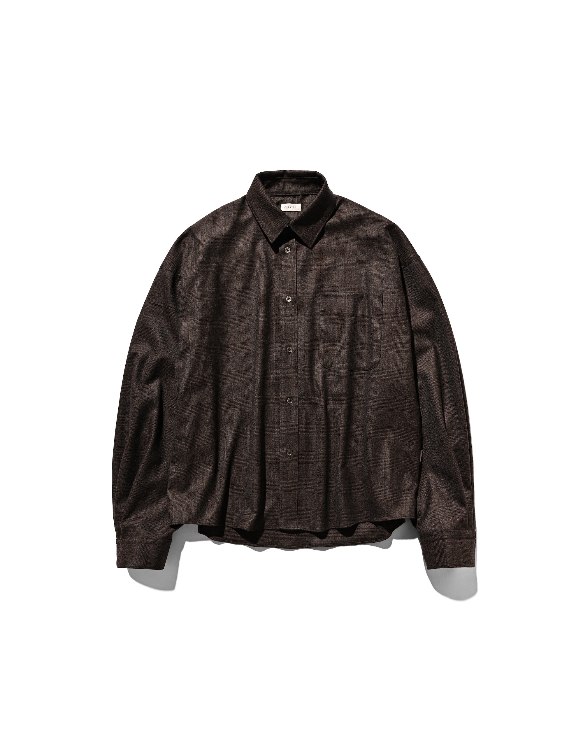 LIGHT FLANNEL CROPPED LENGTH EVERYDAY L/S SHIRT (GLEN CHECK(BROWN))