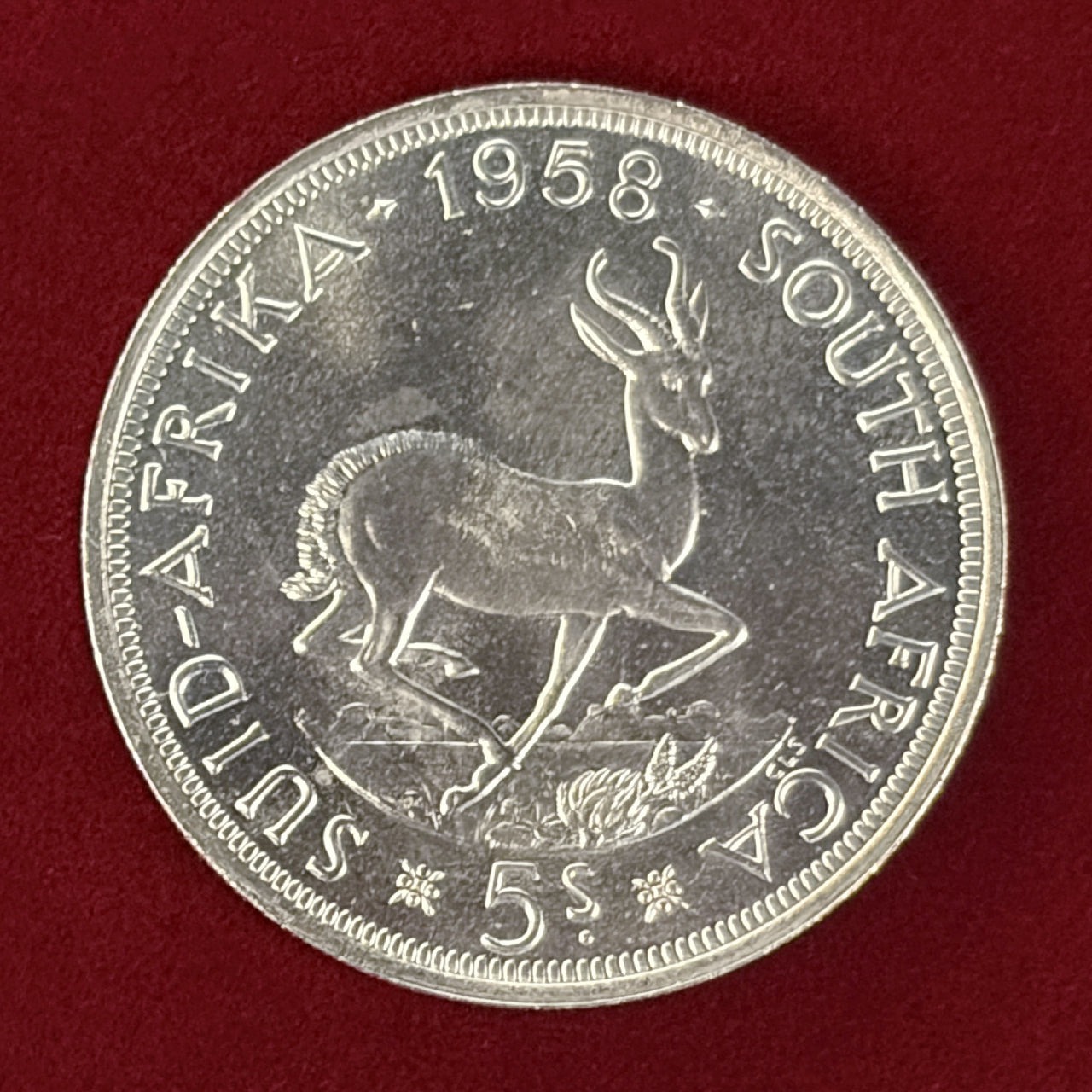 南アフリカ】エリザベス2世 5シリング銀貨 1958［B-0000570