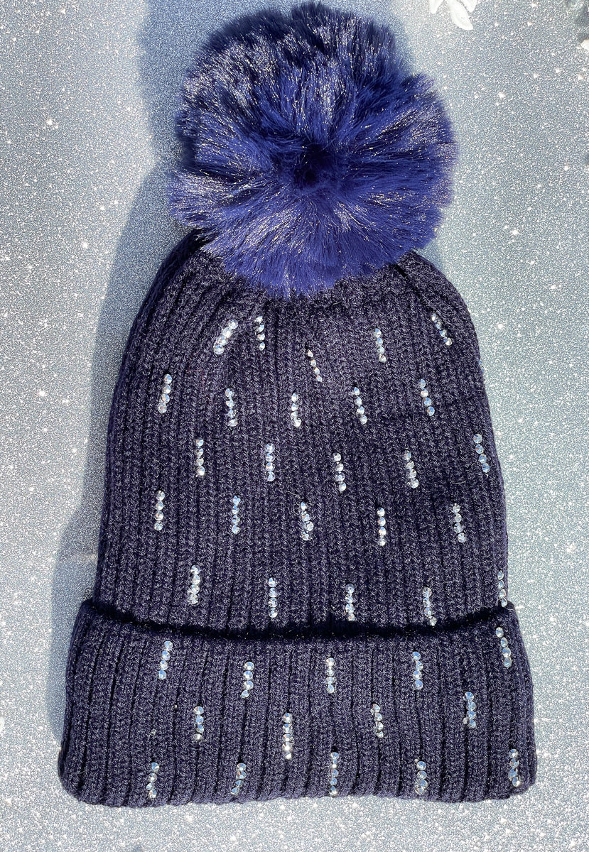 Navy Blue Rhinestone Beanie – CostaKini