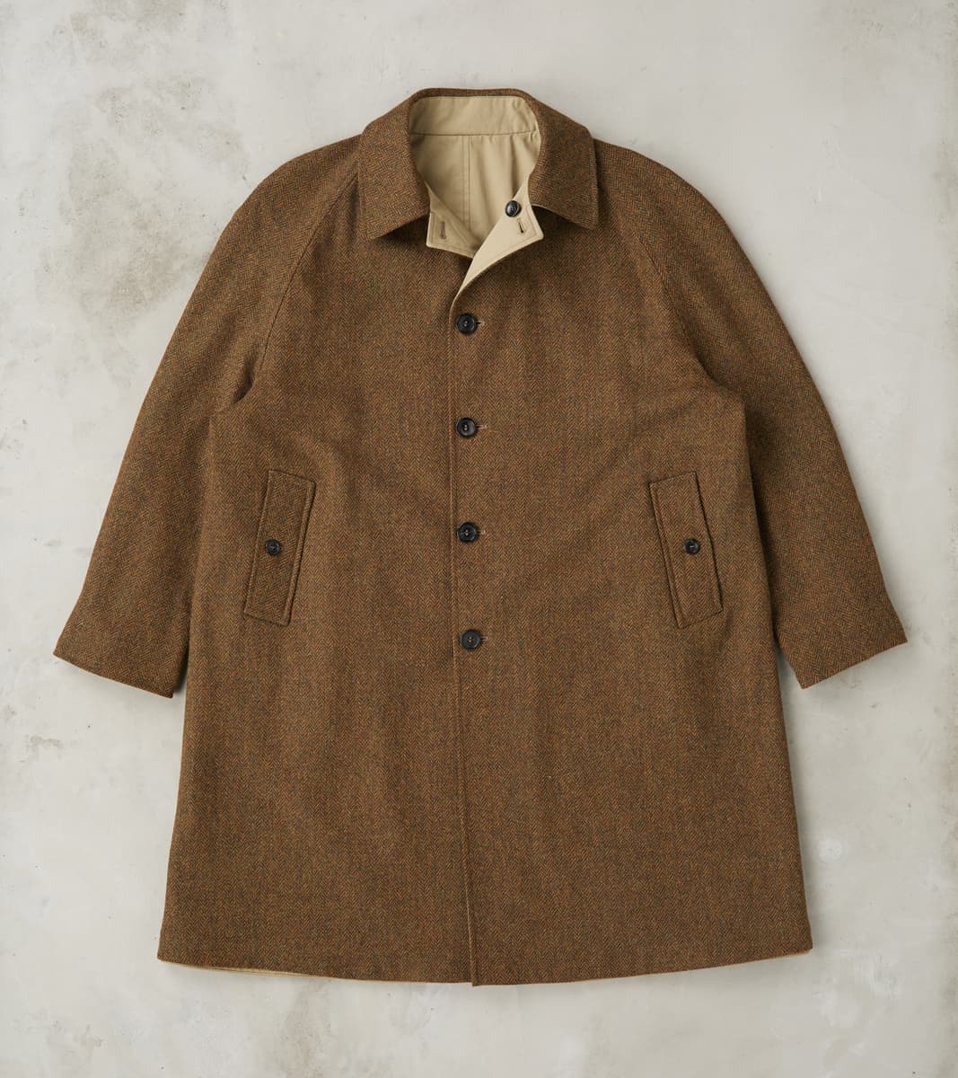 Fortela Stanford Reversible Coat - Chestnut Wool Herringbone Twill