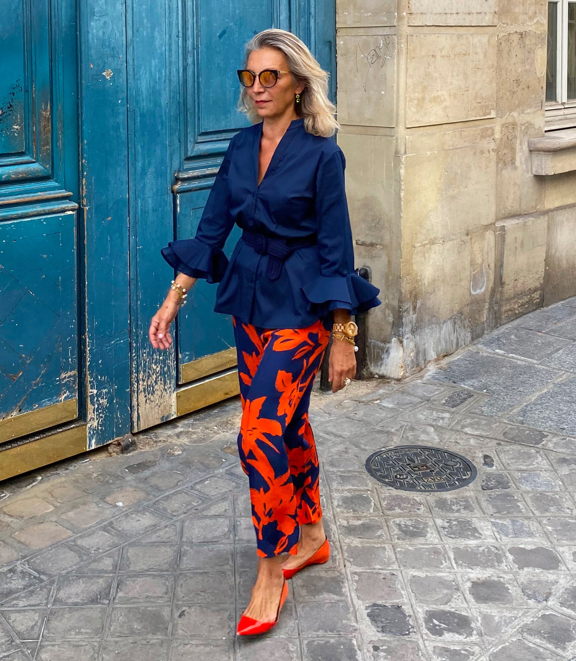 AERIN BLOUSE - PLAIN NAVY STRETCH COTTON POPLIN – Dovima Paris