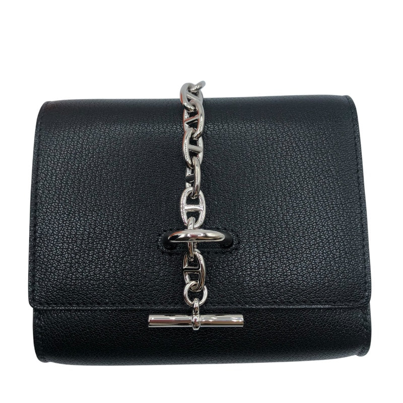 エルメス HERMES シェーヌダンクル コンパクトウォレット W刻 ブラック