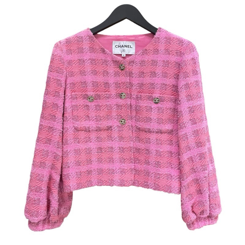 シャネル CHANEL ノーカラーツイードジャケット P76714 ピンク