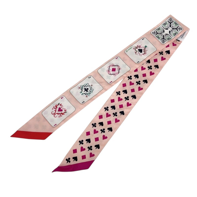 エルメス HERMES ツイリー トランプ JEU DE CARTES ピンク シルク