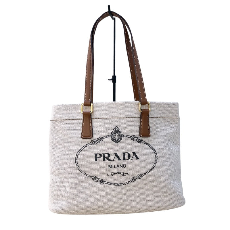 プラダ PRADA ロゴトートバッグ 1BG356 アイボリー/ブラウンGD金具