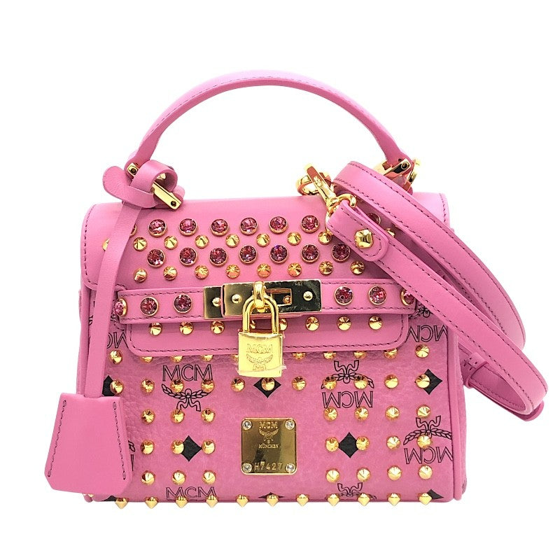 エム・シー・エム MCM ビジュー・スタッズサッチェルバッグ ピンク×GD