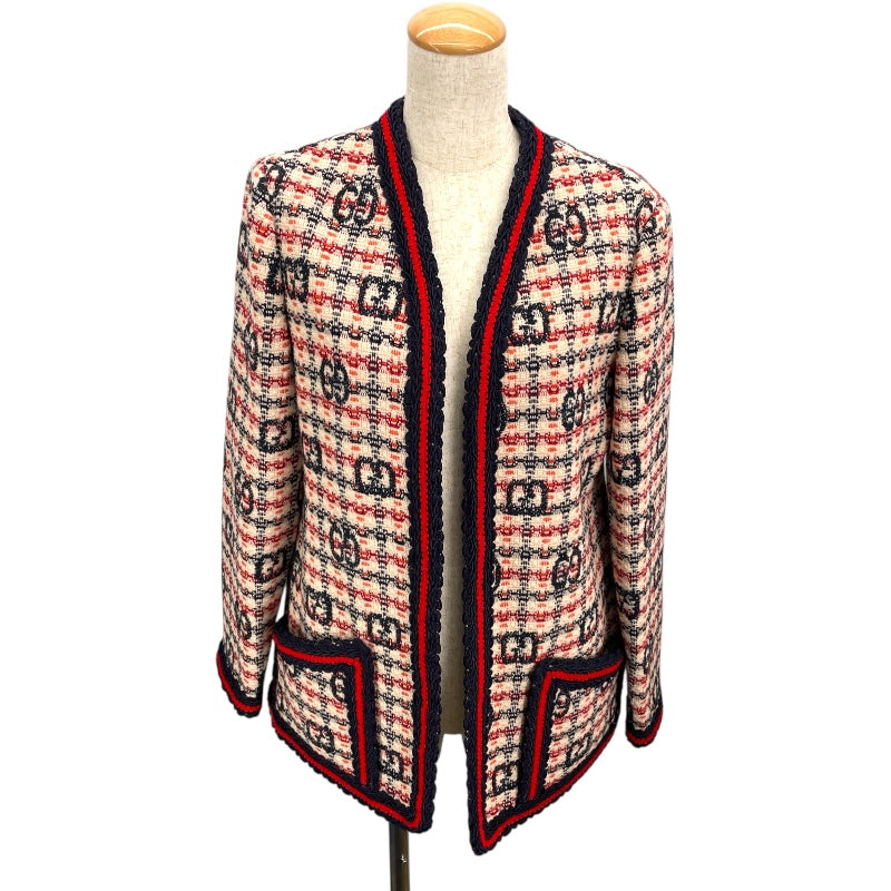 グッチ GUCCI GG総柄ノーカラーツイードジャケット 610060 マルチ
