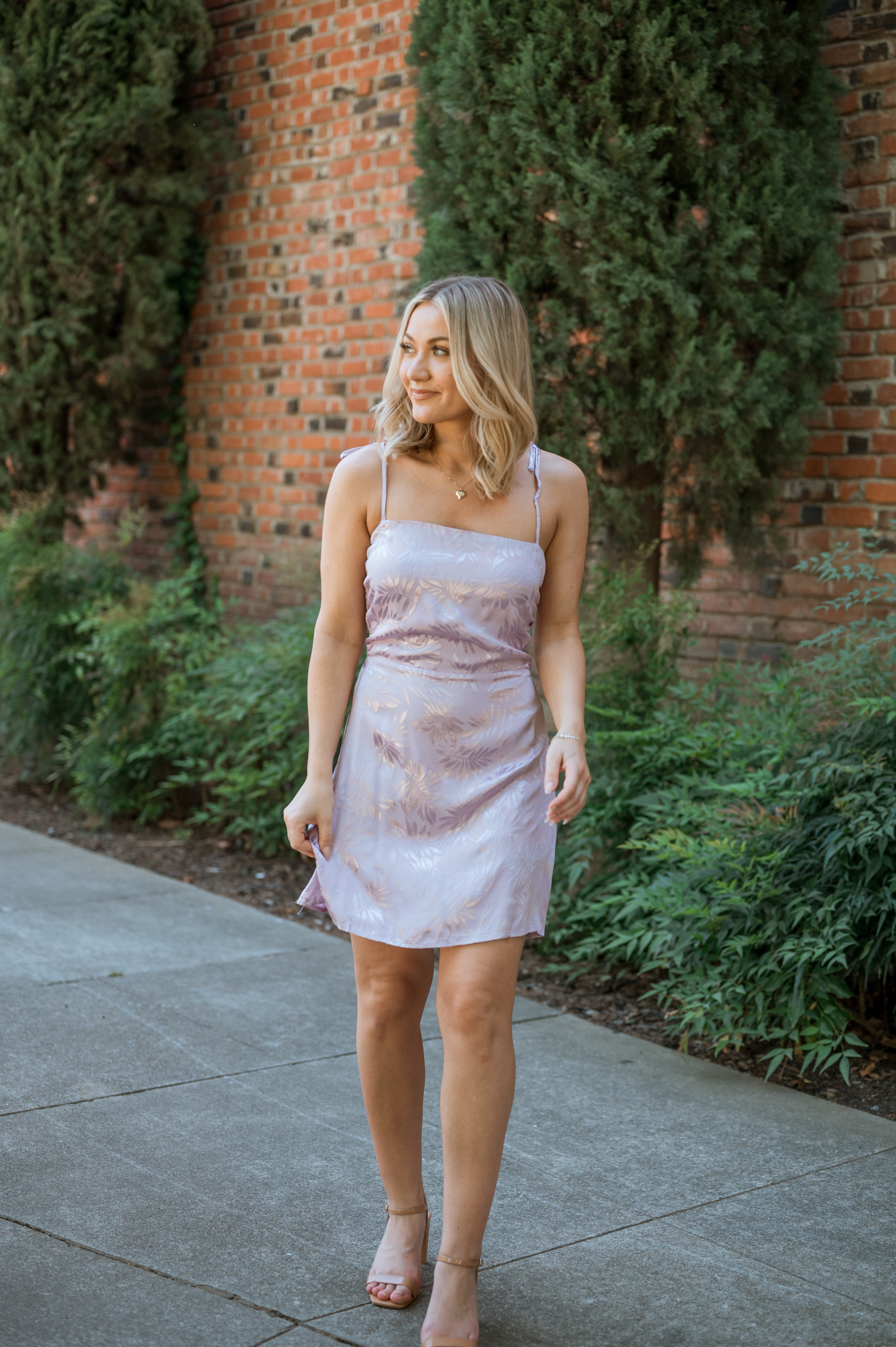 Tied Shoulder Elastic Back Lilac Mini Dress – For Elyse