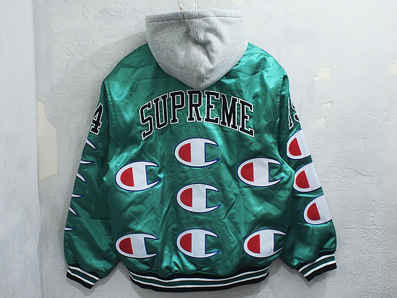Supreme×Champion 'Hooded Satin Varsity Jacket'フーデッド バー