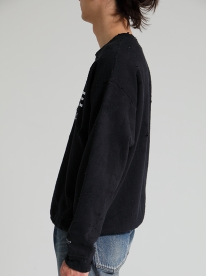 DELUXE 「DELUXE LOGO SAVAGE CREW」 ダメージ加工 クルーネックスウェット