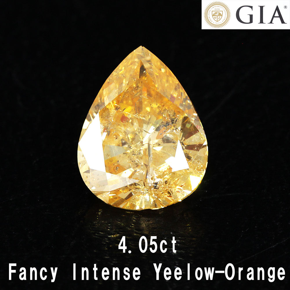 太陽のカケラ！ 4.05ct Fancy Intence Yellow-Orange ペアシェイプ