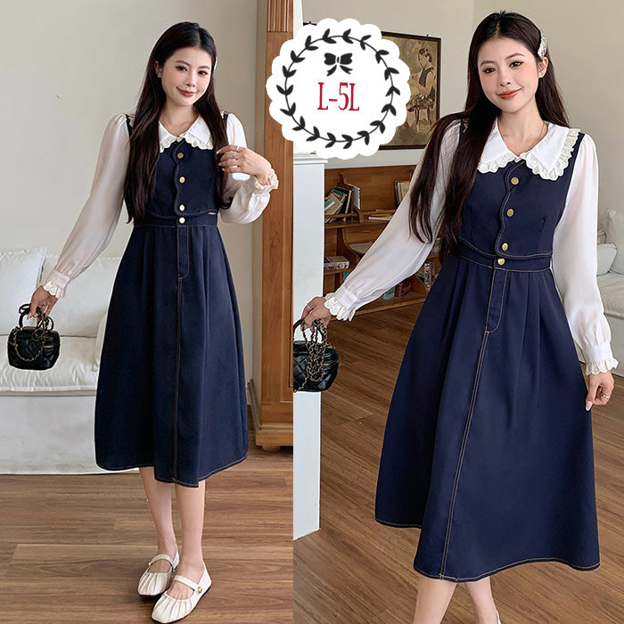 大きいサイズ レディース｜クラシカルレースカラーワンピース(L/LL/3L