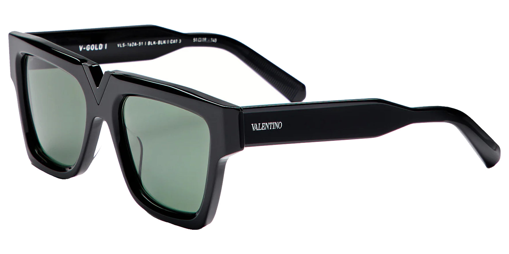 Valentino V-Gold I Women Black Square Sunglasses VLS-162A Smoke Green