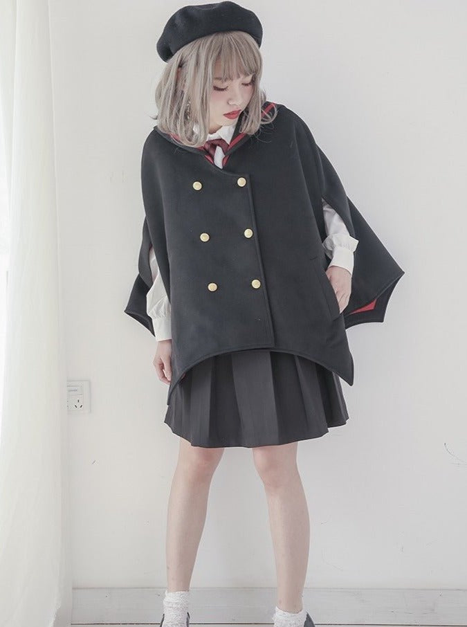 コウモリテイストセーラーカラーポインテッドケープコート – Belchic