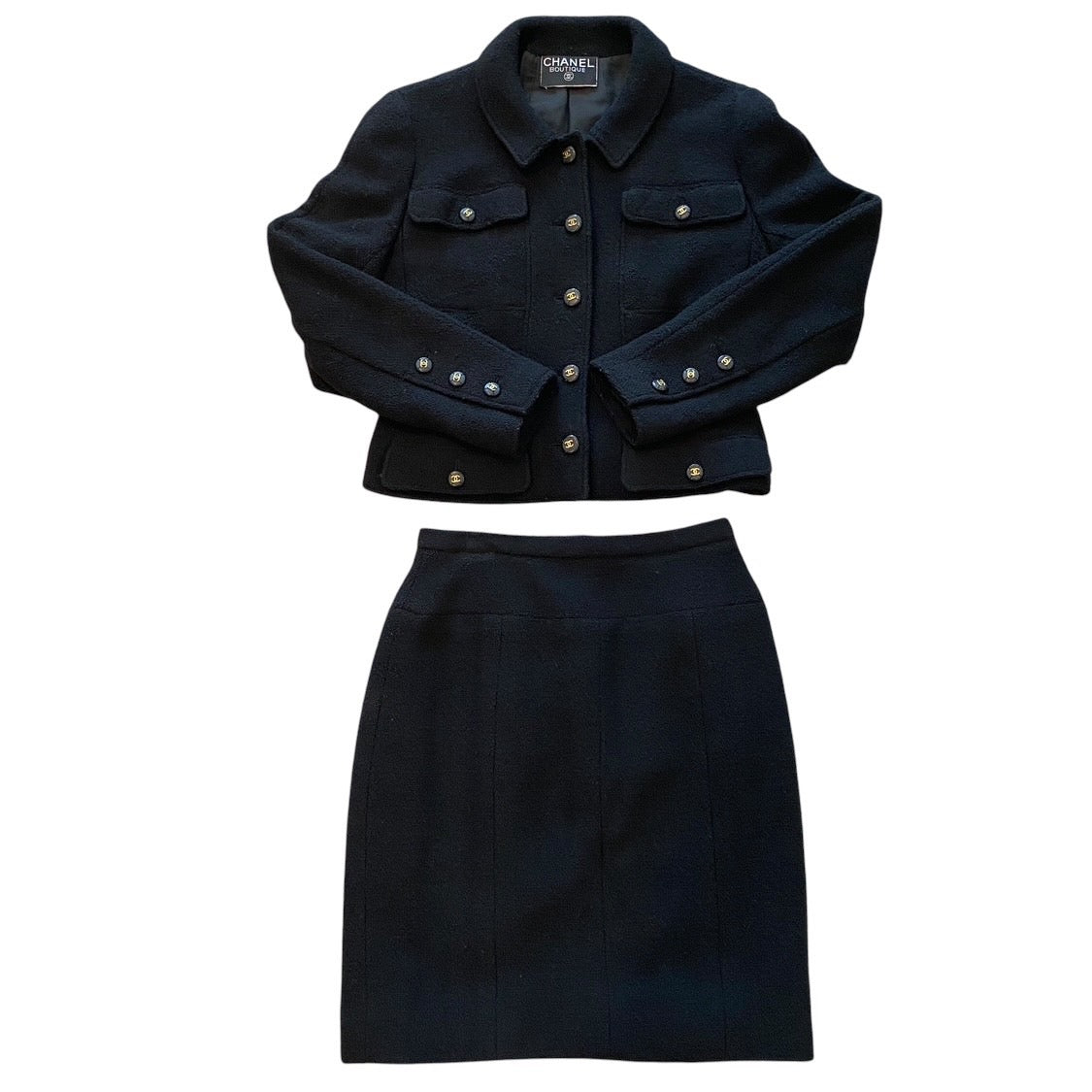 CHANEL】シャネル セットアップレディース ツイード 黒 上下 スカート