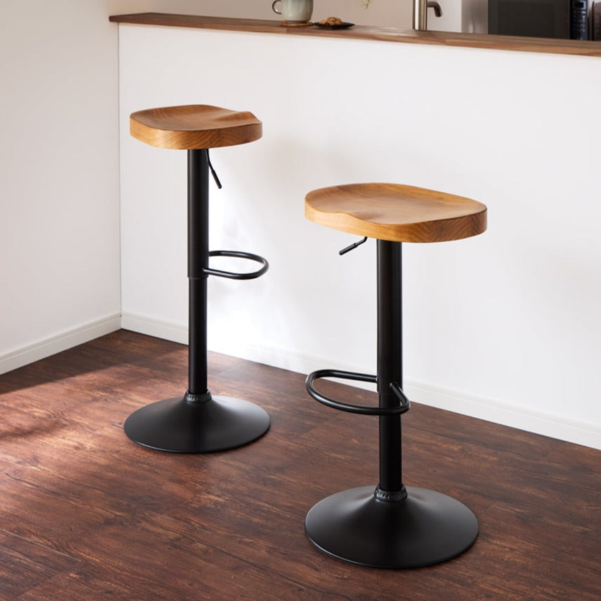 カウンターチェア 1脚単品 木製 天然木 高さ調節 昇降式 脚置き付き