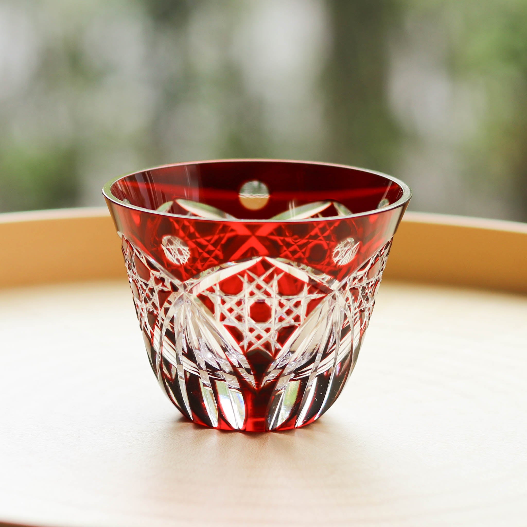 江戸切子 ぐい呑 | 八角篭目文様 | アカ | ミツワ硝子