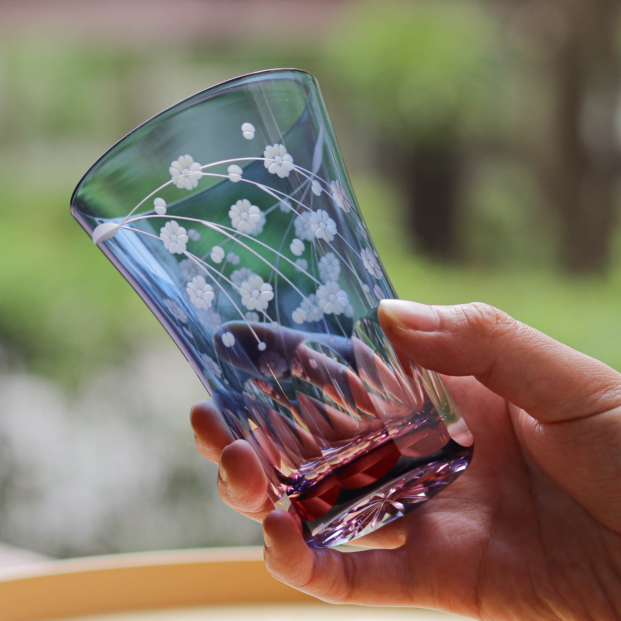 江戸切子 天開タンブラー | 桜文様 | ブルーピンク | ミツワ硝子