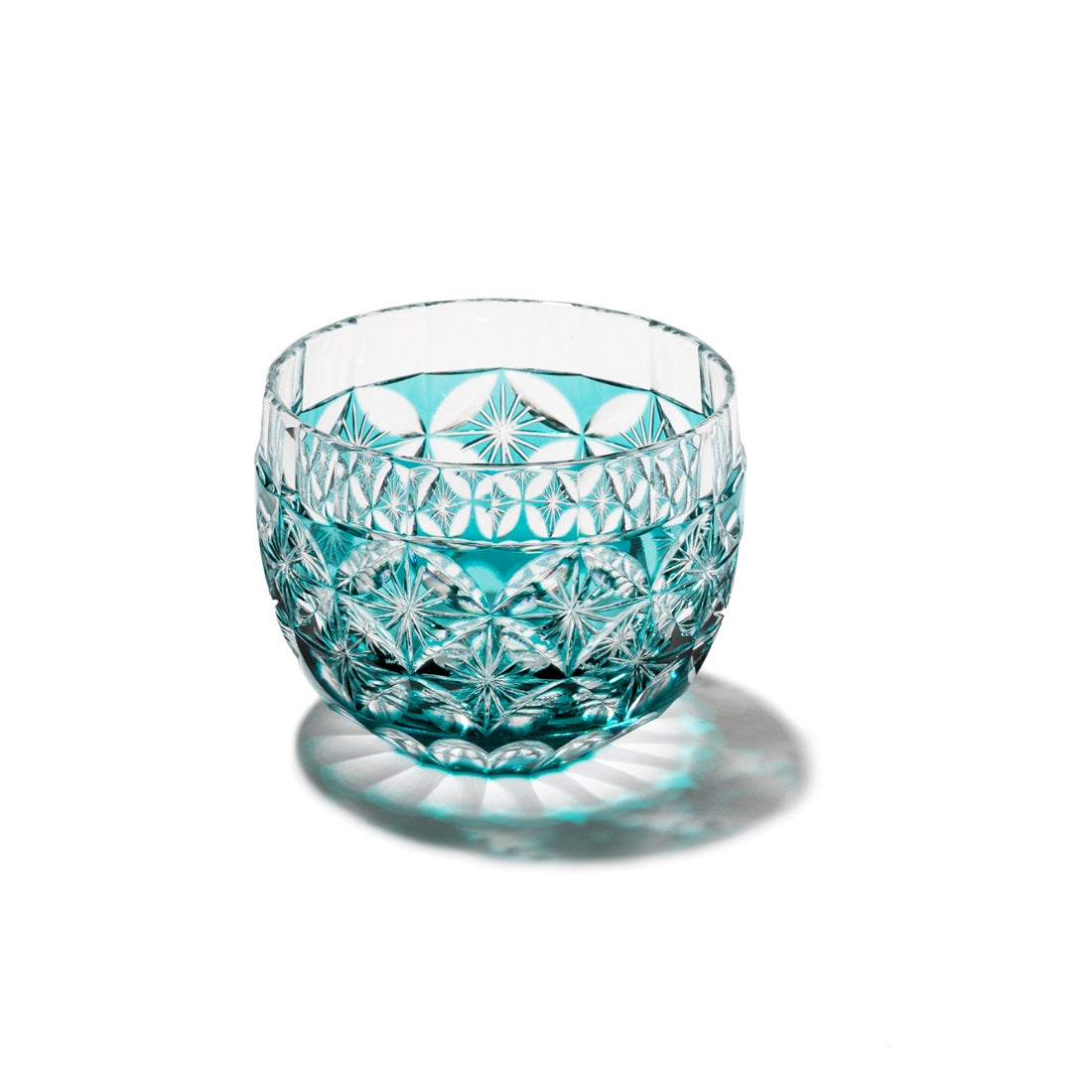 江戸切子 ぐい呑み｜菊七宝｜エメラルドグリーン｜山田硝子