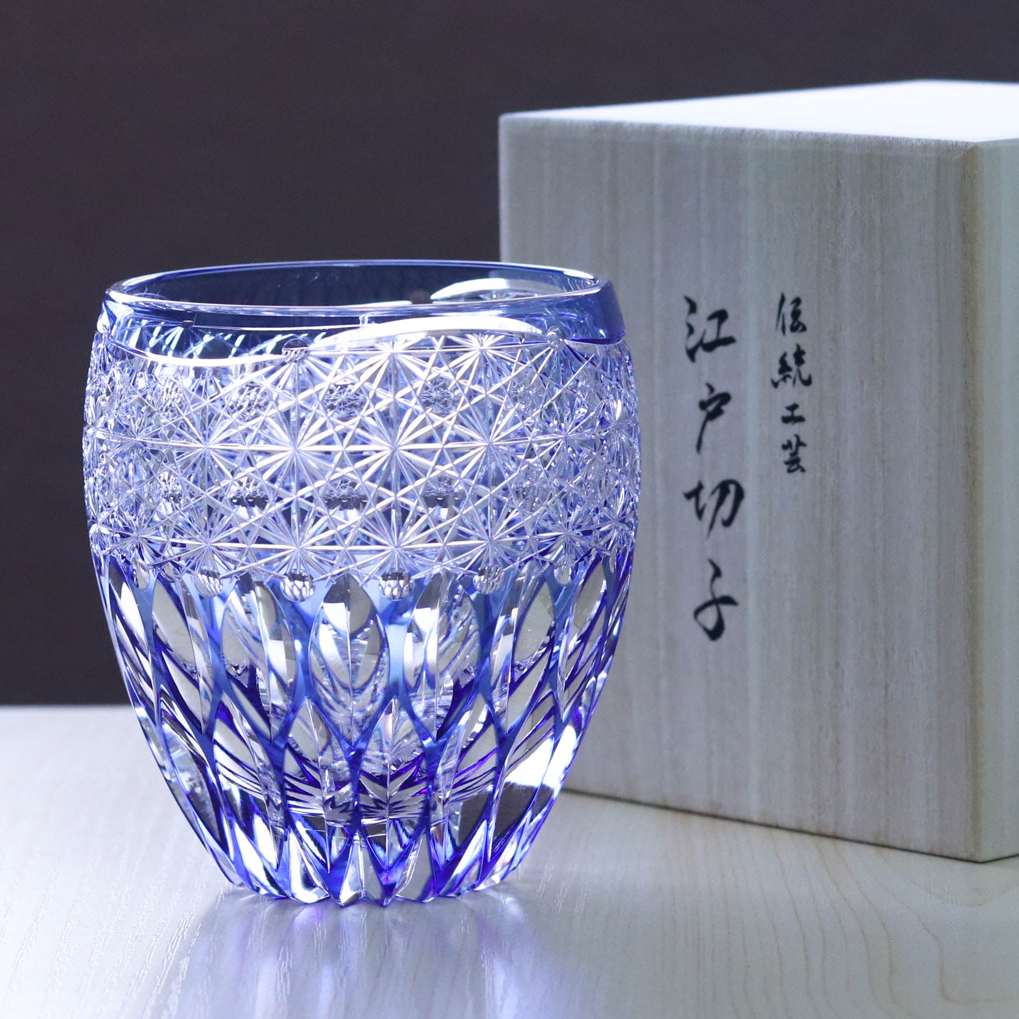 江戸切子 ロックグラス | 蓮華 | 青 | 東亜硝子工芸