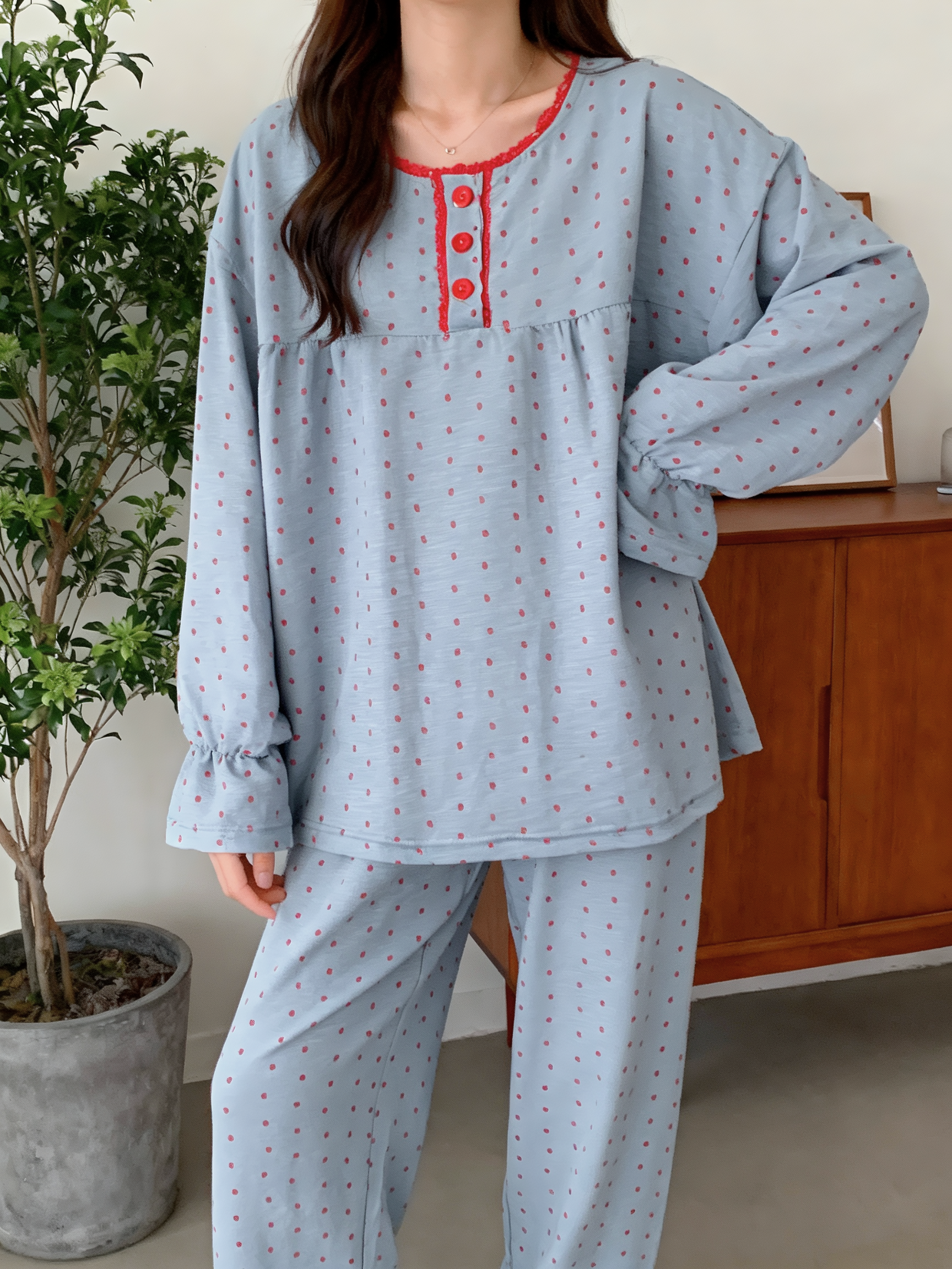 ドット柄キャンディスリーブセットアップパジャマ – JIMJAMIE