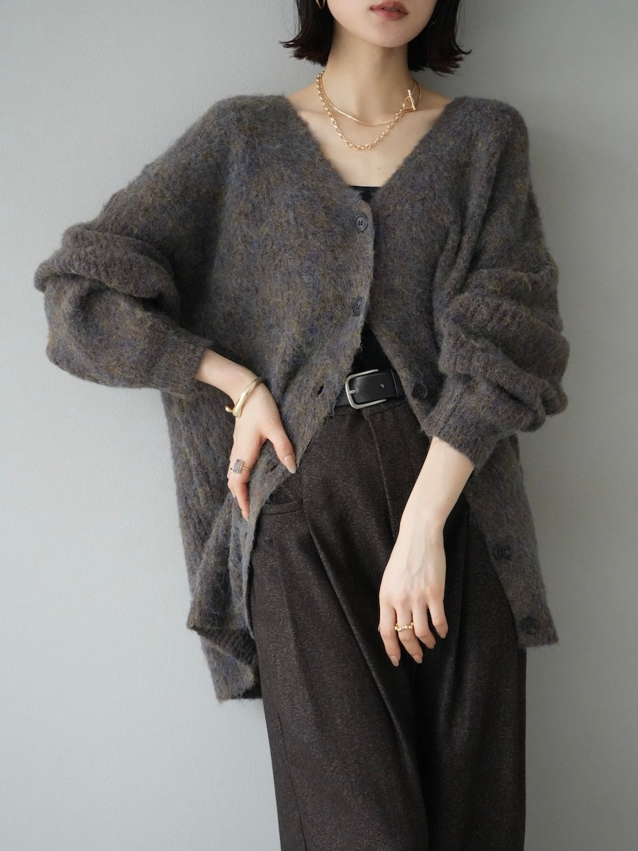 予約]ミックスヤーンモヘアタッチニットカーディガン/ブラウン – Lumier