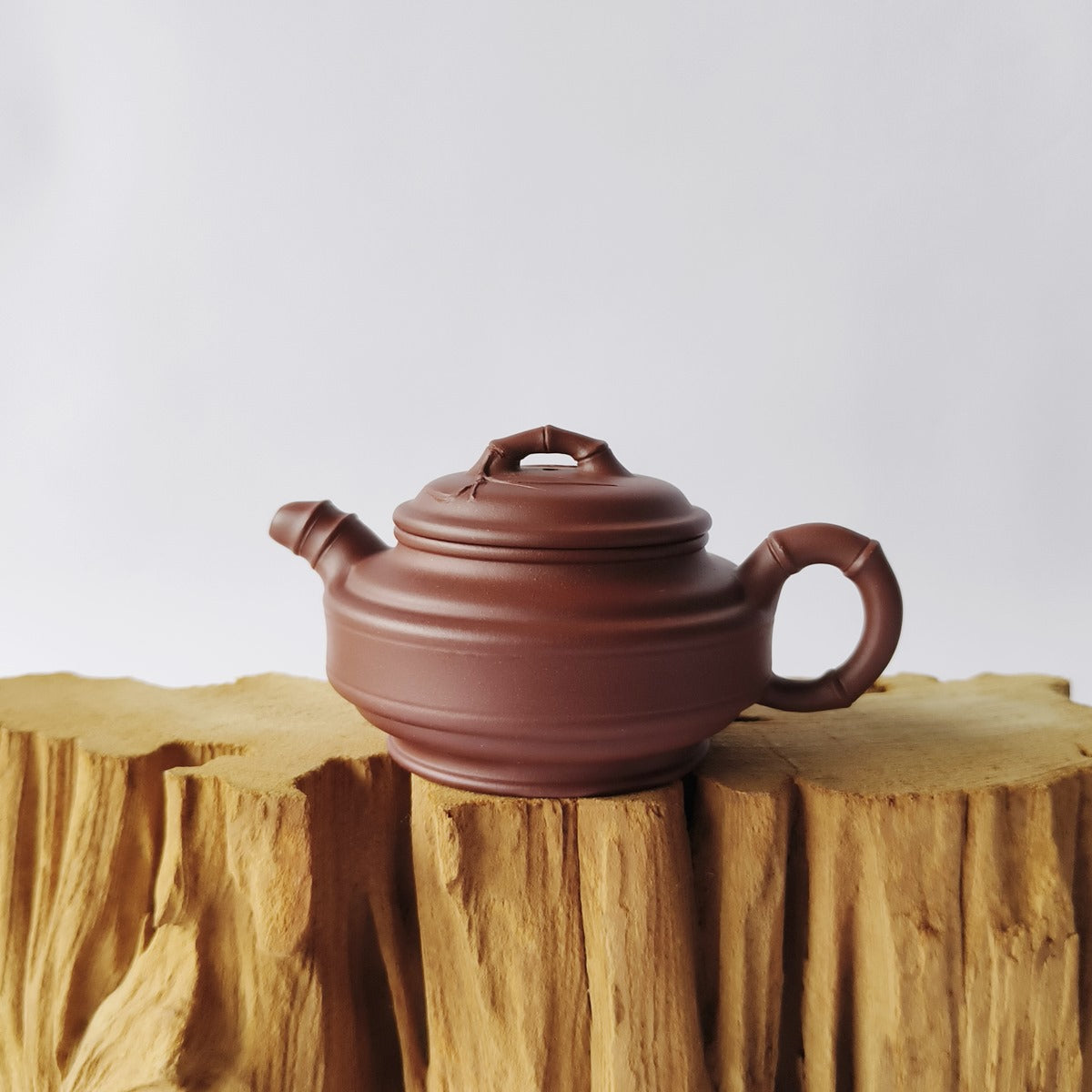 宜興紫砂壺紫泥竹節茶壺原礦泥料造型猶如清風雅竹160cc容量– 嵐雲茶業