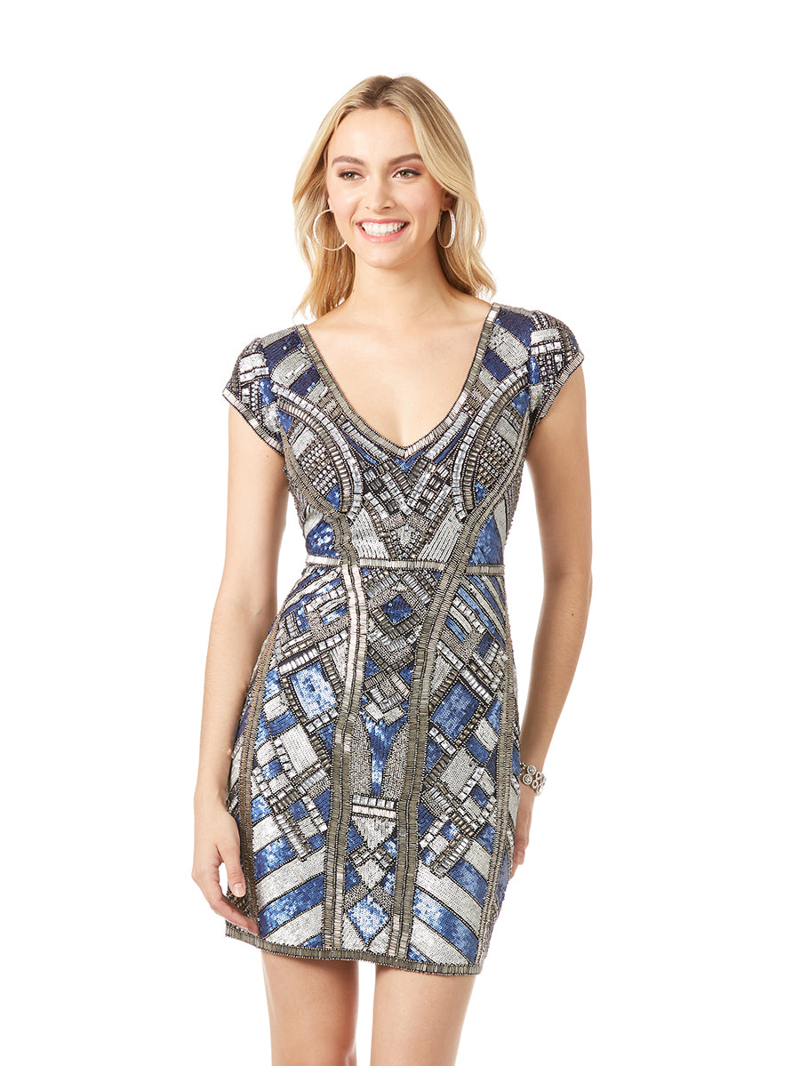 Lara 29909 - Beaded, V-neck Mini Dress – Lara New York