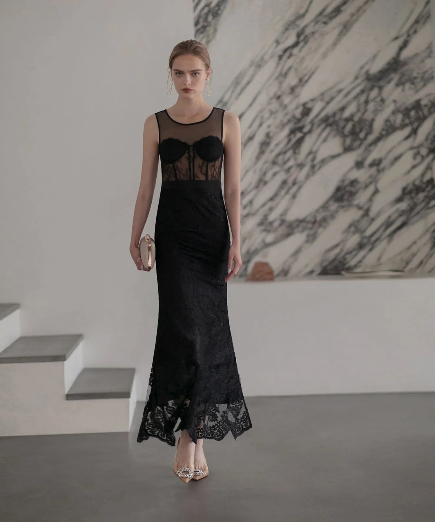 LEJA LUXE】シェルカップレースマーメイドドレス