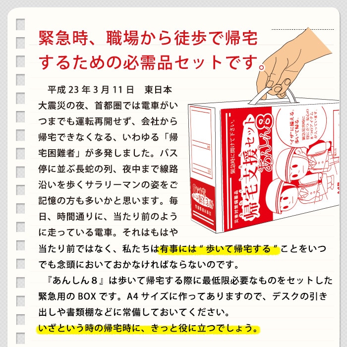 帰宅困難者支援セット あんしん8 ｜ あんしんの殿堂 防災館