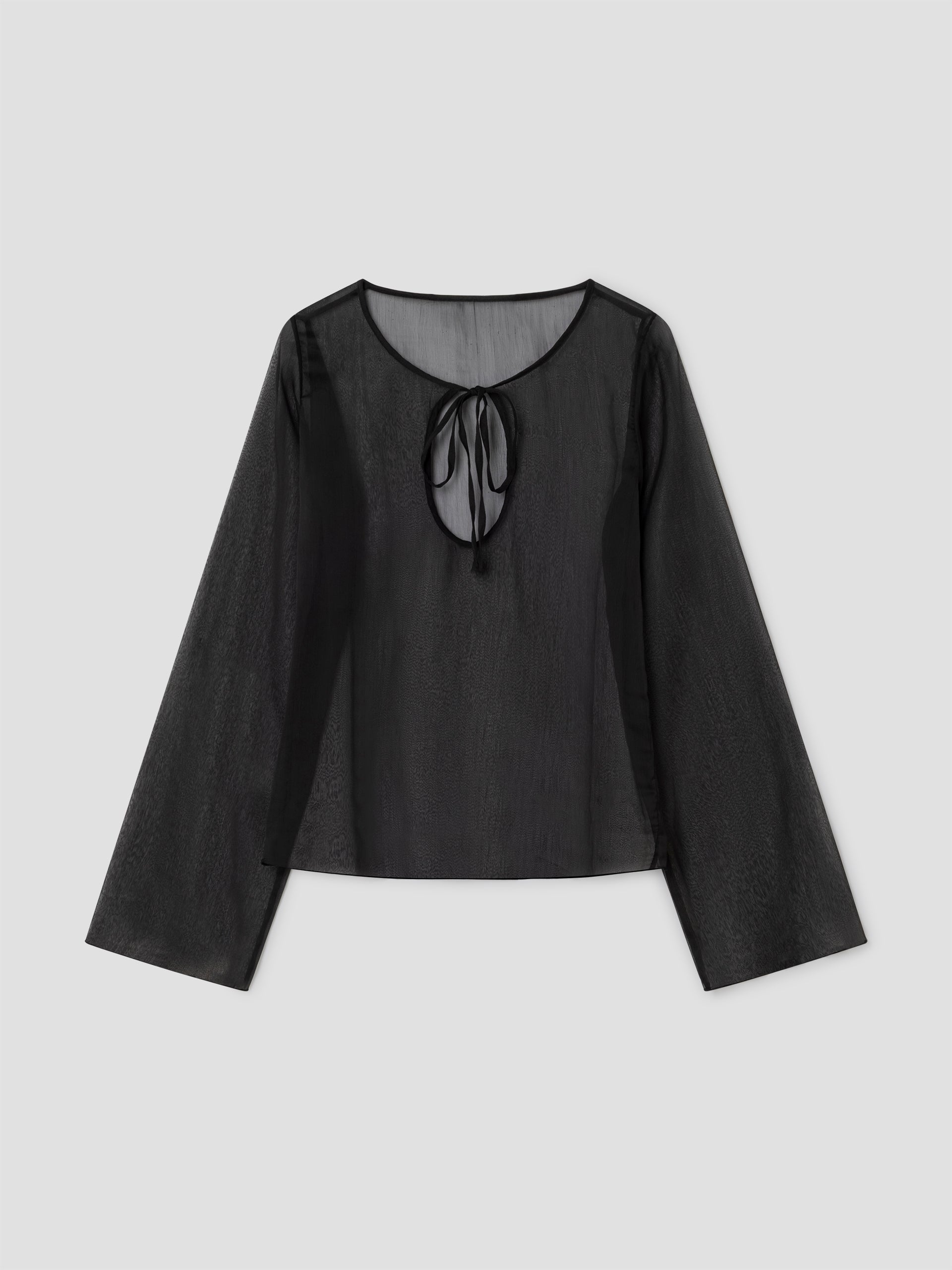 Black sheer long-sleeve top for women with front tie detail – Gimaguas