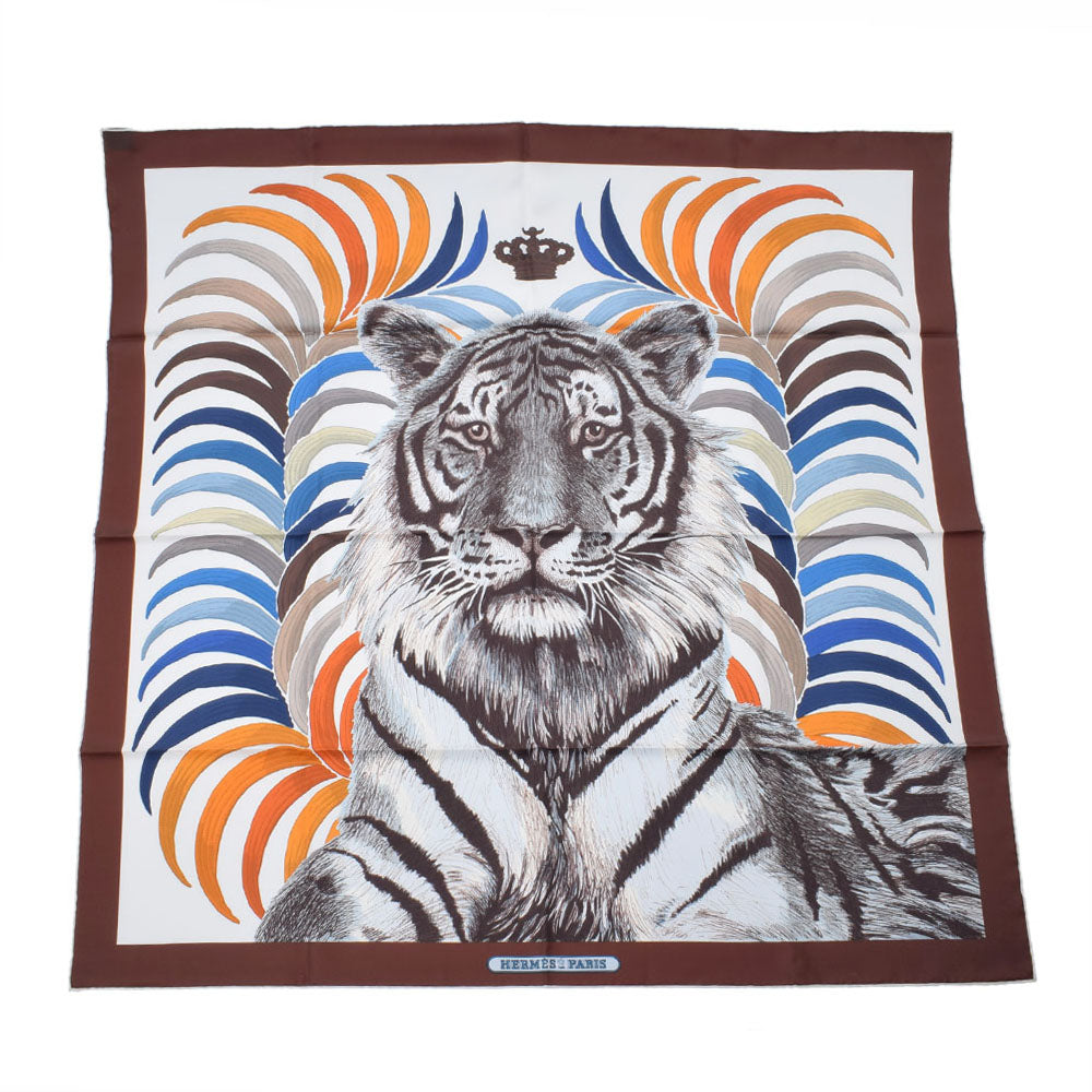 エルメスカレ90 王者の虎 マロン/白/マルチ レディース スカーフ