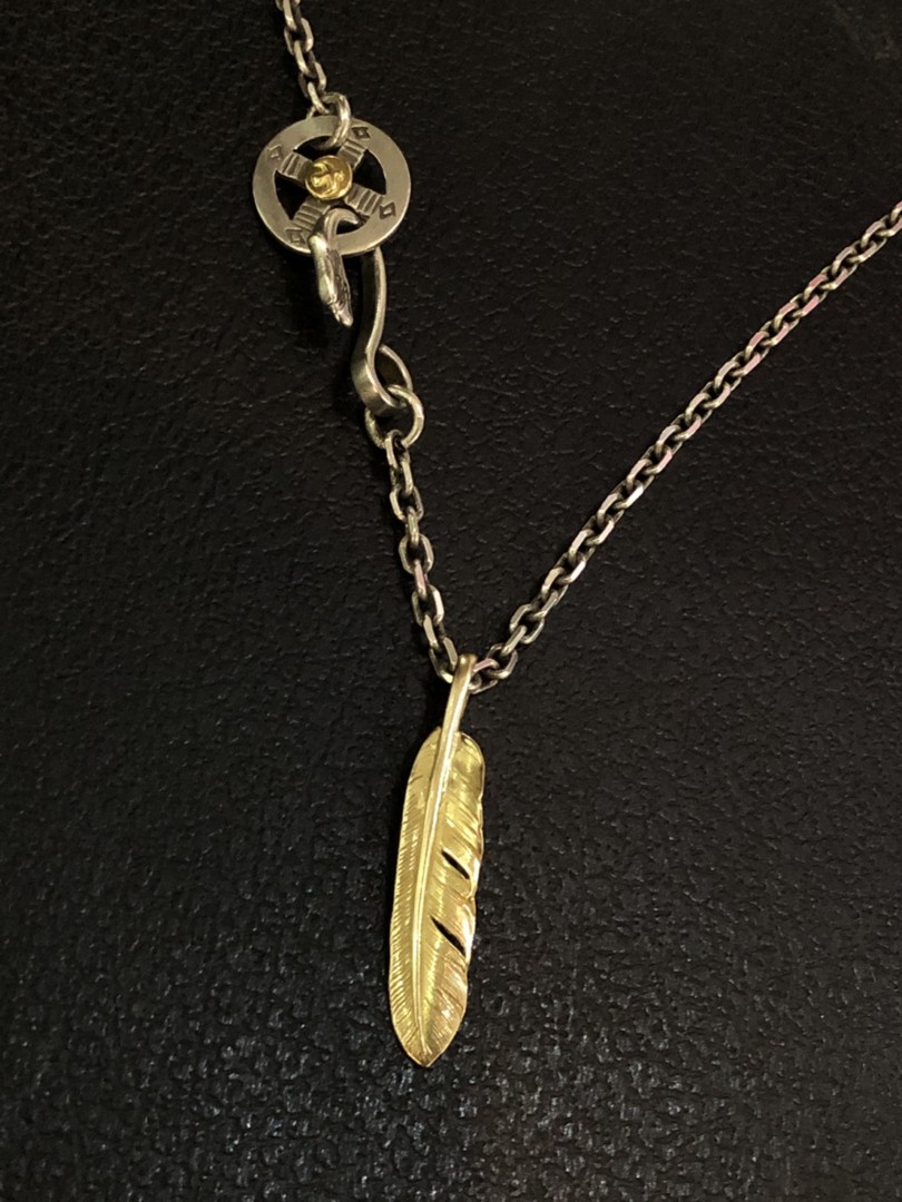 全金 上金 左 フェザー ネックレス トップ ハート ハンドメイド ノー