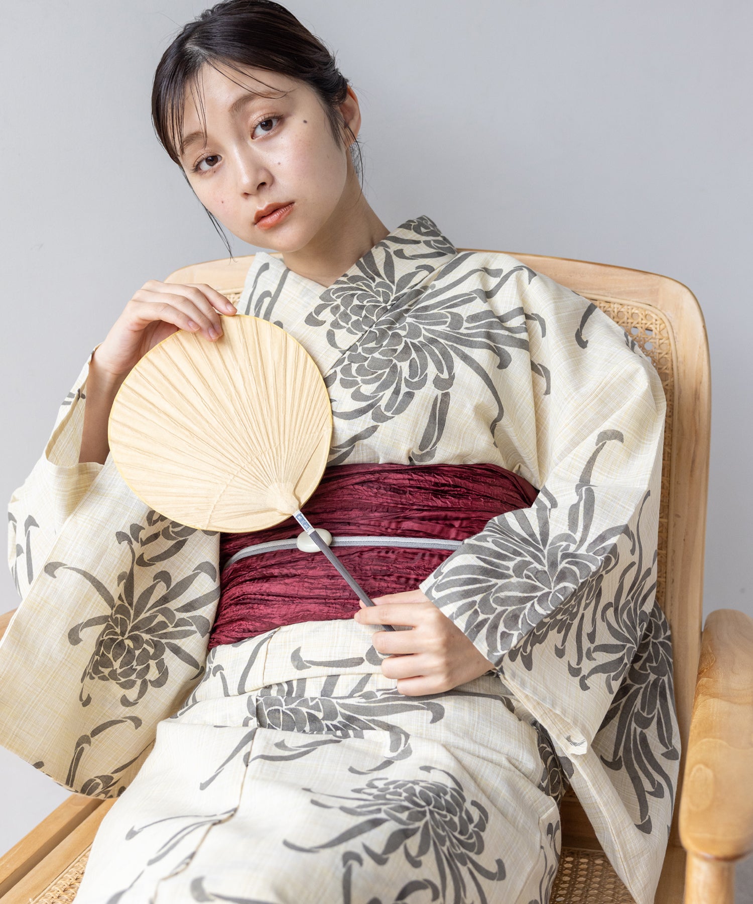 こだわり浴衣5点セット (浴衣/帯/下駄/腰紐/着付け冊子) 麻混 綿麻 先