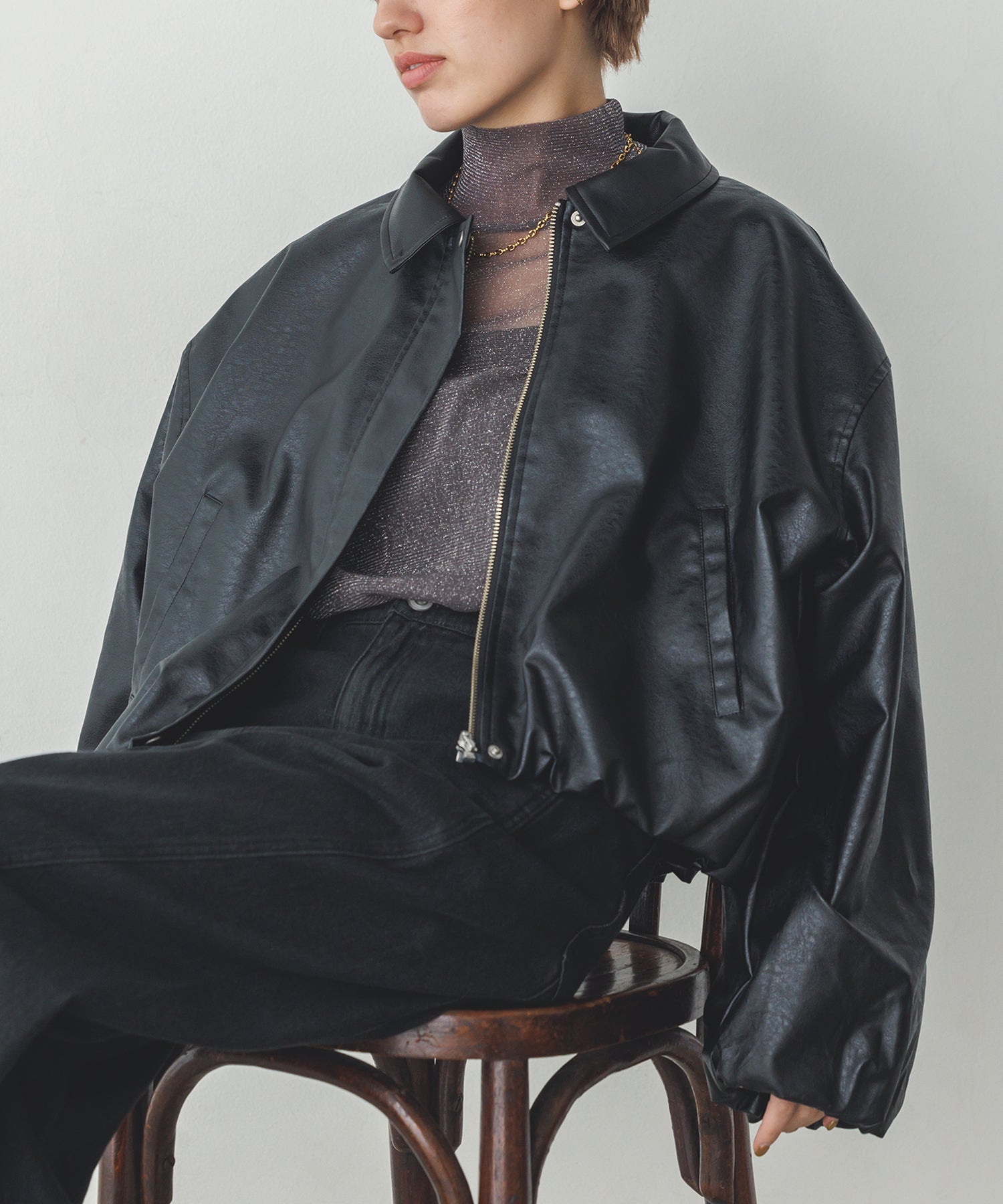 フェイクレザー バルーンブルゾン