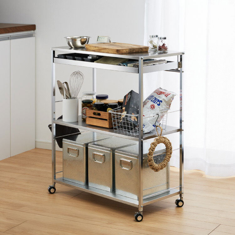 日本製 燕三条 ステンレス作業台ワゴン 幅73.5cm 引出し付き キッチン