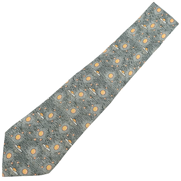 エルメス HERMES 惑星 UFO 9cm グレー×オレンジ シルク ネクタイ 灰色