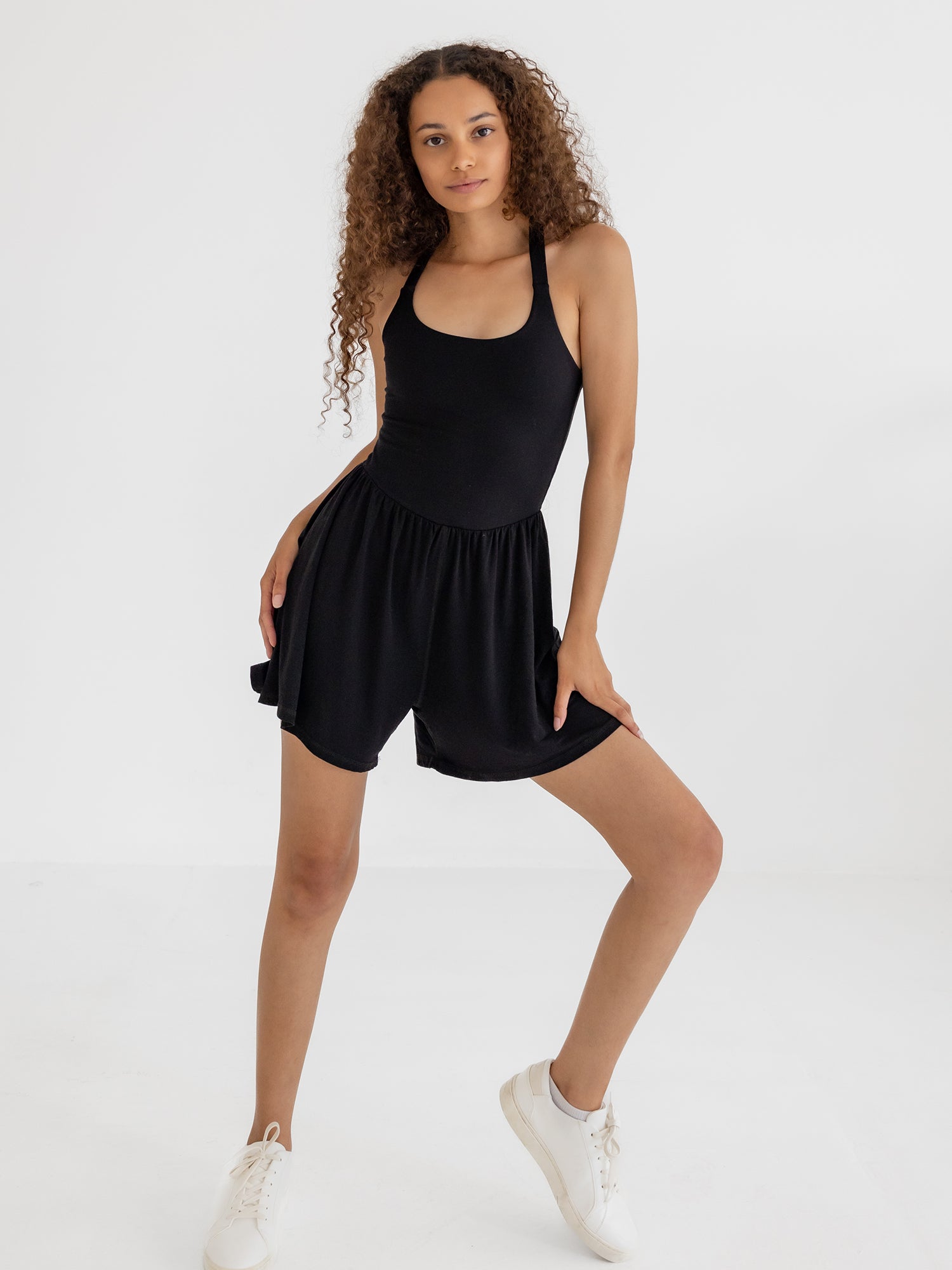 Lila Romper, Midnight Black, Women's Activewear Rompers | IMBŌDHI