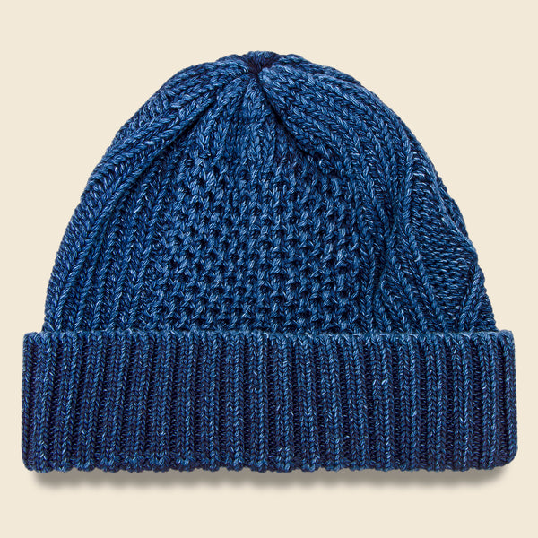 Aran Cable Indigo Watch Cap - Dark Denim